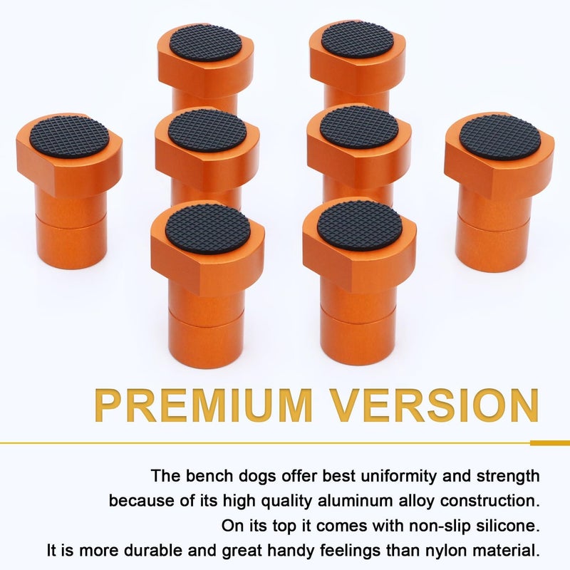 ViewReal 8-Pack 3/4" Aluminum Bench Dogs Non-Slip Bench Dog Clamps Accessories for MFT Workbench, Woodworking & DIY Projects (19mm Orange) - Image 4